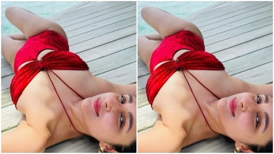 Here’s a picture of Parineeti Chopra, sunkissed and candid, in Maldives. In a red bikini, she also gave us some serious fashion goals.(Instagram/@parineetichopra)