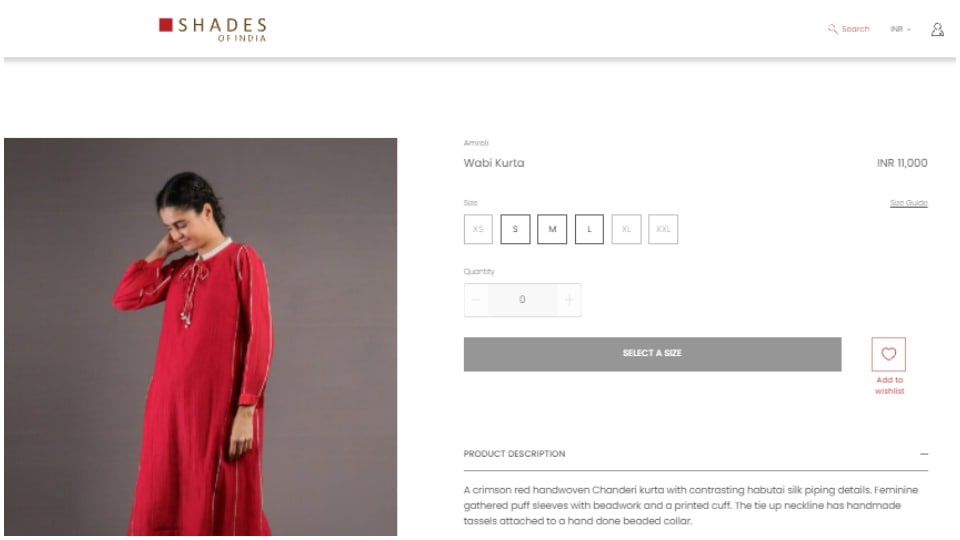 The kurta is priced at ₹11,000 in the designer house’s official website(https://www.shadesofindia.com/)