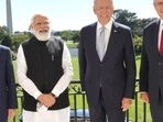 Japanese Prime Minister Yoshihide Suga, Indian Prime Minister Narendra Modi, US President Joe Biden and Australian Prime Minister Scott Morrison pose before the Quad summit, in Washington DC. (ANI)(HT_PRINT) Japanese Prime Minister Yoshihide Suga, Indian Prime Minister Narendra Modi, US President Joe Biden and Australian Prime Minister Scott Morrison pose before the Quad summit, in Washington DC. (ANI)(HT_PRINT)