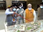 Prime Minister Modi at the launch event of the new exhibition complex at Pragati Maidan, New Delhi.(Photo via ANI)