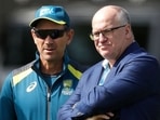 Earl Eddings and Australia coach Justin Langer. (Getty) Earl Eddings and Australia coach Justin Langer. (Getty)