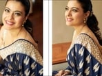 Kajol slays Anita Dongre's <span class='webrupee'>₹</span>80k backless blue Benarasi saree on Durga Ashtami(Instagram/radhikamehra)