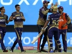 Eventually, Rahul Tripathi smashed a six on the second-last ball to take KKR to the final with a three-wicket win.(BCCI/IPL) Eventually, Rahul Tripathi smashed a six on the second-last ball to take KKR to the final with a three-wicket win.(BCCI/IPL)