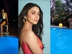 Rakul Preet Singh turns ‘water baby’ in midnight, scarlet tummy control swimsuit(Instagram/rakulpreet) Rakul Preet Singh turns ‘water baby’ in midnight, scarlet tummy control swimsuit(Instagram/rakulpreet)