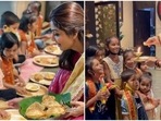 Shilpa Shetty feedi pooris to the kids. Shilpa Shetty feedi pooris to the kids.