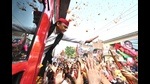 Akhilesh waves at supporters during the launch of his Vijay Rath Yatra in Kanpur on Tuesday. (HT File Photo) Akhilesh waves at supporters during the launch of his Vijay Rath Yatra in Kanpur on Tuesday. (HT File Photo)
