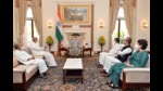 The seven-member delegation included former party chief Rahul Gandhi, general secretary Priyanka Gandhi, Leader of Opposition in the Rajya Sabha Mallikarjun Kharge, among others. (@INCIndia/Twitter) The seven-member delegation included former party chief Rahul Gandhi, general secretary Priyanka Gandhi, Leader of Opposition in the Rajya Sabha Mallikarjun Kharge, among others. (@INCIndia/Twitter)