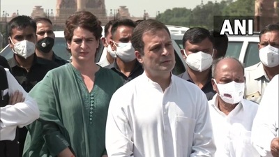 Rahul Gandhi and Priyanka Gandhi were part of the delegation which presented to the President a memorandum on the Lakhimpur Kheri incident. (Photo via ANI) Rahul Gandhi and Priyanka Gandhi were part of the delegation which presented to the President a memorandum on the Lakhimpur Kheri incident. (Photo via ANI)