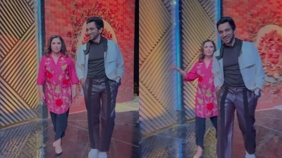 Farah Khan and Pratik Gandhi on the sets of Zee Comedy Show.&nbsp;