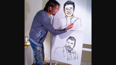 The image shows the artist working on the illustrations of Nobel laureates. (Instagram/@nobelprize_org)