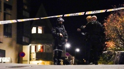 Police officers investigate after several people were killed and others were injured by a man using a bow and arrows to carry out attacks, in Kongsberg, Norway, (via REUTERS)