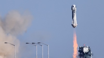 Blue Origin's rocket New Shepard blasts off carrying Star Trek actor William Shatner, 90, on the company's second suborbital tourism flight as part of a four-person crew near Van Horn, Texas, U.S. (Reuters)