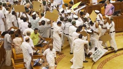 The Kerala assembly had witnessed violent scenes in March 2015, when property worth ₹2.20 lakh was destroyed inside the House. (PTI PHOTO.) The Kerala assembly had witnessed violent scenes in March 2015, when property worth ₹2.20 lakh was destroyed inside the House. (PTI PHOTO.)