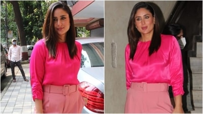 Kareena Kapoor's hot pink top and belted pants for outing in Mumbai cost ₹5k (HT Photo/Varinder Chawla) Kareena Kapoor's hot pink top and belted pants for outing in Mumbai cost ₹5k (HT Photo/Varinder Chawla)