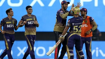 Eventually, Rahul Tripathi smashed a six on the second-last ball to take KKR to the final with a three-wicket win. (BCCI/IPL) Eventually, Rahul Tripathi smashed a six on the second-last ball to take KKR to the final with a three-wicket win. (BCCI/IPL)