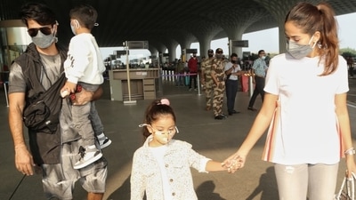 Shahid Kapoor and Mira Rajput were snapped at the Mumbai airport on Wednesday morning with their kids, daughter Misha and son Zain. The family of four arrived at the airport to catch their flight out of Mumbai looking nothing short of effortless and comfy, setting airport fashion goals for us. (HT Photo/Varinder Chawla) Shahid Kapoor and Mira Rajput were snapped at the Mumbai airport on Wednesday morning with their kids, daughter Misha and son Zain. The family of four arrived at the airport to catch their flight out of Mumbai looking nothing short of effortless and comfy, setting airport fashion goals for us. (HT Photo/Varinder Chawla)