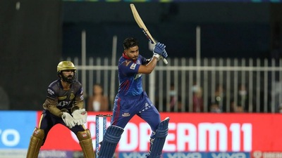 Eventually, a late blitz from Shreyas Iyer, smashing 30 off 27 balls, took Delhi to 135/5. (BCCI/IPL) Eventually, a late blitz from Shreyas Iyer, smashing 30 off 27 balls, took Delhi to 135/5. (BCCI/IPL)