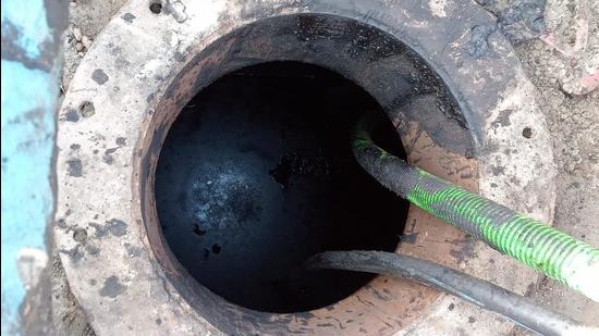 The tank in which two workers collapsed and died while cleaning it in Greater Noida. (Sourced)