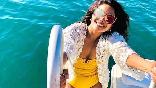 Priyanka Chopra is all smiles as she poses for a picture before going for a swim.(Instagram)