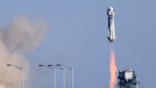 Blue Origin's rocket New Shepard blasts off carrying Star Trek actor William Shatner, 90, on the company's second suborbital tourism flight as part of a four-person crew near Van Horn, Texas, U.S.(Reuters)