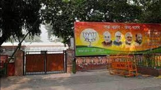 On Wednesday, the venue was chosen for a meeting that was attended by Union home minister Amit Shah, Union minister Piyush Goyal, BL Santhosh and national general secretary Arun Singh. (HT PHOTO.)