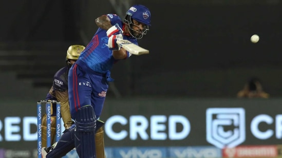 Opener Shikhar Dhawan scored 36 off 39 before falling to Chakaravarthy, who bagged 2/26.(BCCI/IPL)