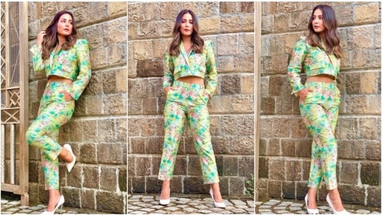 Hina Khan opted for a cropped jacket which she teamed with high rise cropped pants.(Instagram/@realhinakhan)