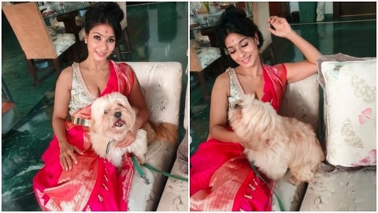 Tanishaa Mukerji mentioned in her post that she learnt how to drape a saree in Bengali style for the first time today.(Instagram/@tanishaamukerji)