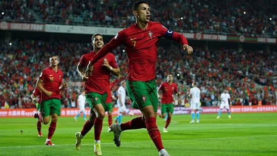 Cristiano Ronaldo of Portugal celebrates after scoring a goal.&nbsp;(Getty)