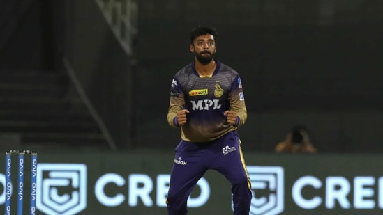 Varun Chakaravarthy dismissed Prithvi Shaw for 18 before KKR spinner dried up the runs.(BCCI/IPL)