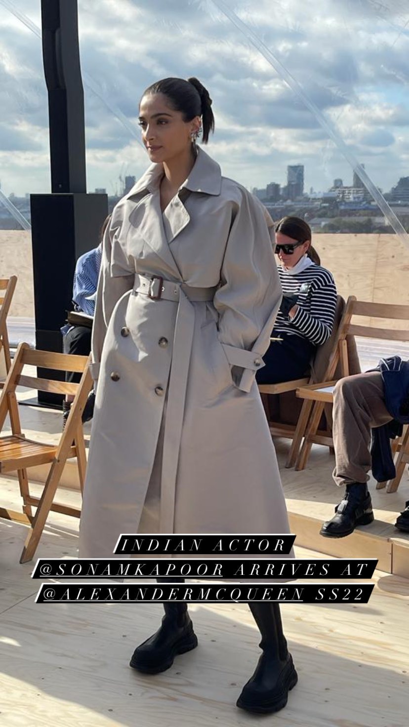 Sonam Kapoor Ahuja attends Alexander McQueen's Spring/Summer 2022 fashion show in London(Instagram/voguearabia)