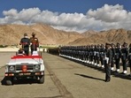 Ladakh: President Ram Nath Kovind being accorded a ceremonial welcome with a guard of honour on his arrival, at Leh Air Field, in Leh on Thursday. (ANI) Ladakh: President Ram Nath Kovind being accorded a ceremonial welcome with a guard of honour on his arrival, at Leh Air Field, in Leh on Thursday. (ANI)