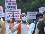 A file photo of BJP workers staging a protest against the ban on Chhath Puja in public places in Delhi (PTI) A file photo of BJP workers staging a protest against the ban on Chhath Puja in public places in Delhi (PTI)