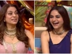 Juhi Chawla and Madhoo on sets of The Kapil Sharma Show. Juhi Chawla and Madhoo on sets of The Kapil Sharma Show.