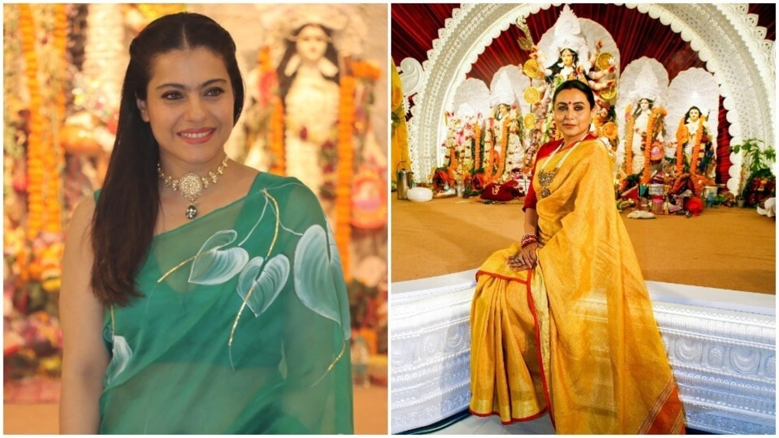 Kajol returns to Durga Puja pandal with Rani Mukerji, Sumona Chakravarti is there too. See pics | Bollywood - Hindustan Times