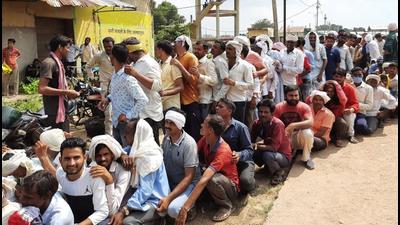 The farmers in the region have resorted to blocking roads, demanding distribution of urea in Chambal division of Madhya Pradesh. (HT PHOTO.) The farmers in the region have resorted to blocking roads, demanding distribution of urea in Chambal division of Madhya Pradesh. (HT PHOTO.)
