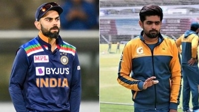 India captain Virat Kohli and Pakistan captain Babar Azam collage. (HT Collage) India captain Virat Kohli and Pakistan captain Babar Azam collage. (HT Collage)