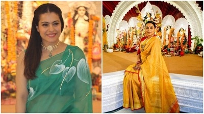 Kajol and Rani Mukerji at a Durga Puja pandal in Mumbai.&nbsp; (Varinder Chawla. )