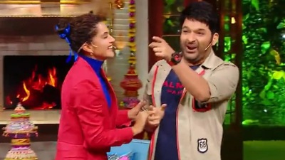 Taapsee Pannu and Kapil Sharma on The Kapil Sharma Show. Taapsee Pannu and Kapil Sharma on The Kapil Sharma Show.