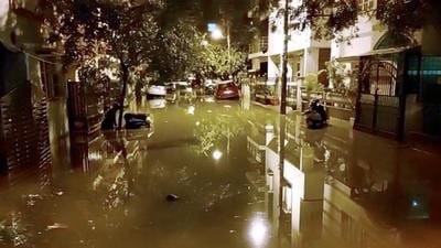 No respite for Bengaluru as heavy rains continue to wreak havoc. Since the beginning of this month, Bengaluru has received 77% more rain at 140 mm as against the normal 79 mm. (ANI) No respite for Bengaluru as heavy rains continue to wreak havoc. Since the beginning of this month, Bengaluru has received 77% more rain at 140 mm as against the normal 79 mm. (ANI)