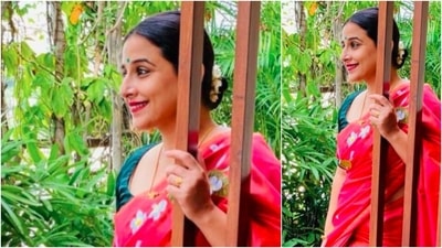 Vidya Balan teamed the saree with an emerald green elbow length blouse. (Instagram/@balanvidya) Vidya Balan teamed the saree with an emerald green elbow length blouse. (Instagram/@balanvidya)