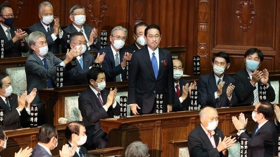Fumio Kishida will lead the Liberal Democratic Party, along with its coalition partner the Komeito party into the election. (Masanori Genko / Yomiuri Shimbun via AP) Fumio Kishida will lead the Liberal Democratic Party, along with its coalition partner the Komeito party into the election. (Masanori Genko / Yomiuri Shimbun via AP)