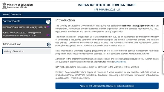 IIFT MBA IB 2021:Registration ends on October 15, check direct link here