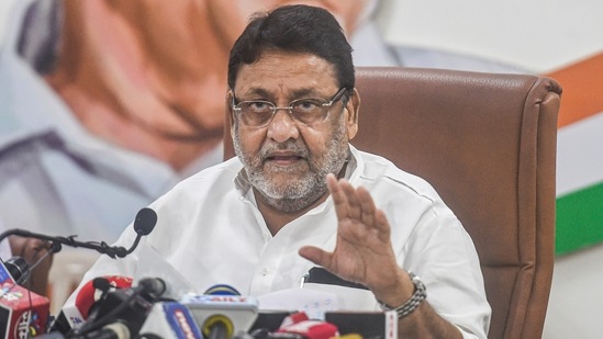 Nawab Malik, minority affairs minister of Maharashtra, addresses a press conference in Mumbai, on Thursday, Oct. 14, 2021. (PTI) Nawab Malik, minority affairs minister of Maharashtra, addresses a press conference in Mumbai, on Thursday, Oct. 14, 2021. (PTI)