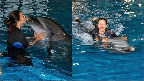 Gauahar Khan's Dubai travel diary is all about kissing, swimming with dolphins(Instagram/gauaharkhan) Gauahar Khan's Dubai travel diary is all about kissing, swimming with dolphins(Instagram/gauaharkhan)