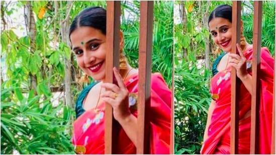 Vidya Balan middle-parted her hair and tied it in a neat low bun.(Instagram/@balanvidya)