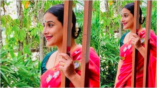 Vidya Balan teamed the saree with an emerald green elbow length blouse.(Instagram/@balanvidya)