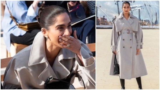 Sonam Kapoor looked classy as always in the beige trench coat and black boots.(Instagram/@sonamkapoor)