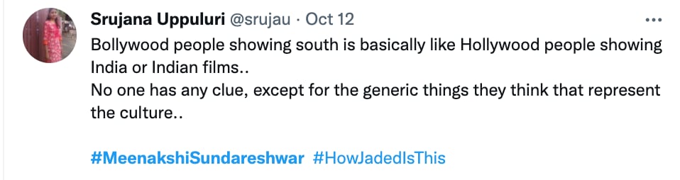 A tweet about Meenaskhi Sundareshwar.
