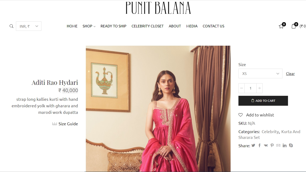 Aditi Rao Hydari's rani pink and cherry red sharara set from Punit Balana(punitbalana.in)